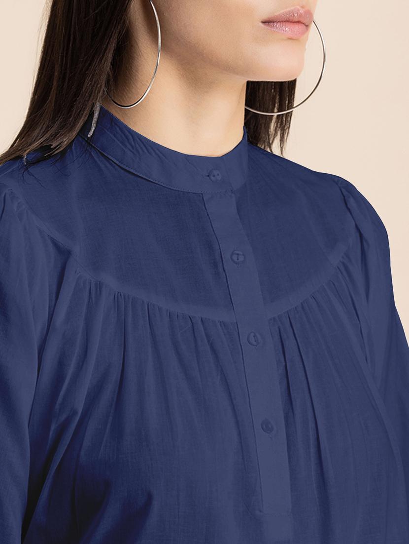 navy blue solid puff sleeves regular top - 20325829 - Standard Image - 5