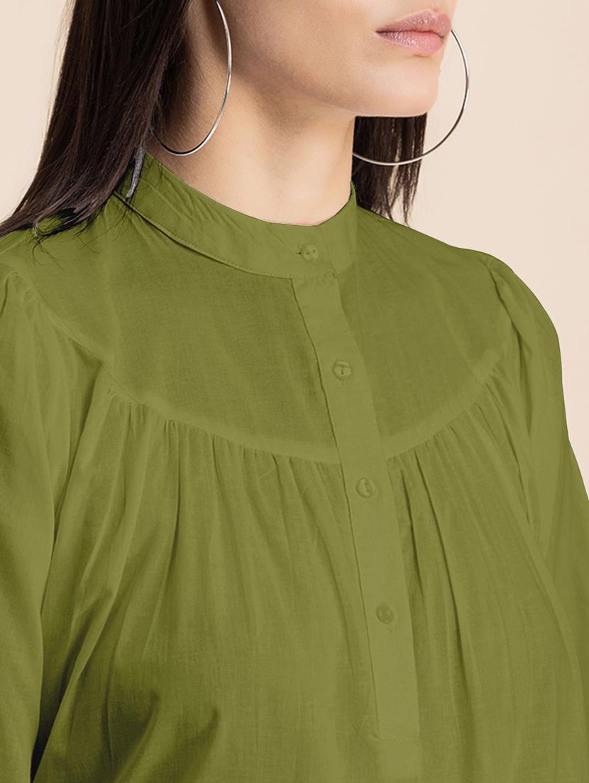 olive solid puff sleeves regular top - 20325830 - Standard Image - 5