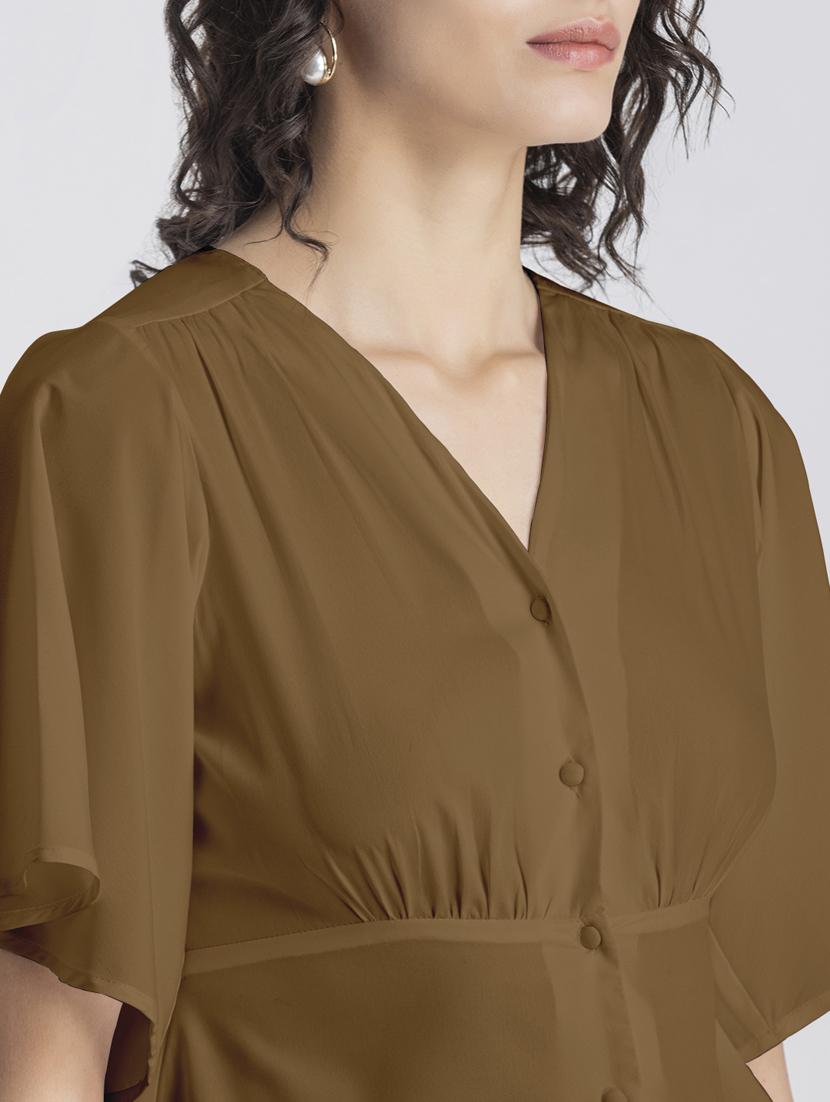 brown solid bell sleeves crop top - 20325832 - Standard Image - 5