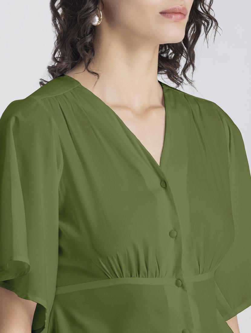 green solid bell sleeves crop top - 20325833 - Standard Image - 5