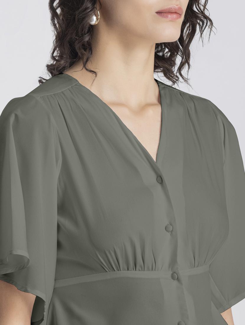 grey solid bell sleeves crop top - 20325834 - Standard Image - 5