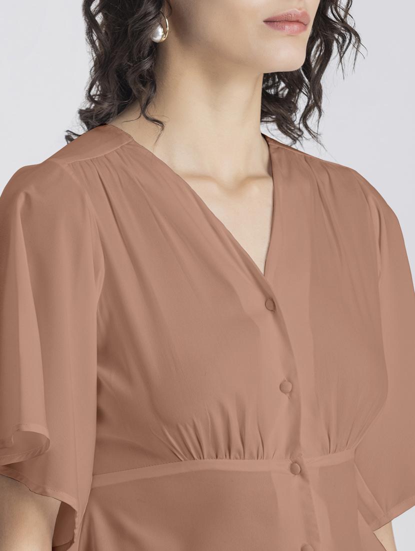 peach solid bell sleeves crop top - 20325835 - Standard Image - 5