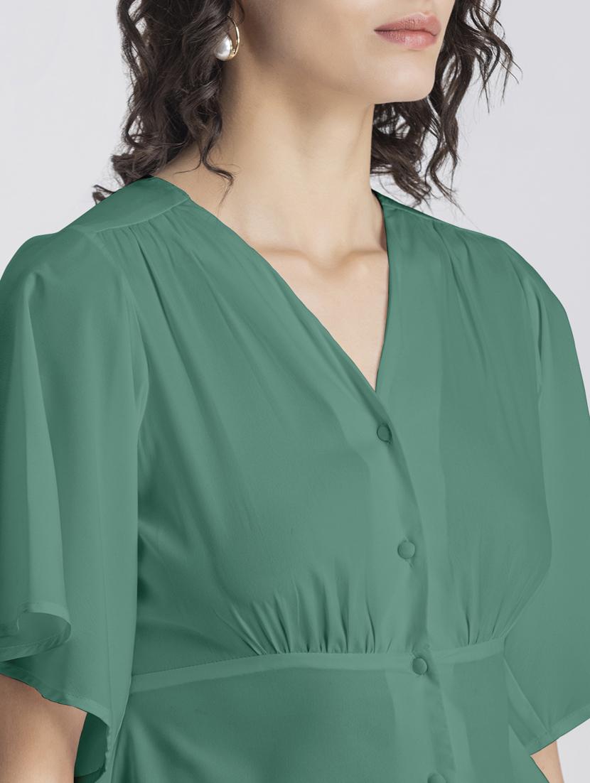 green solid bell sleeves crop top - 20325836 - Standard Image - 5
