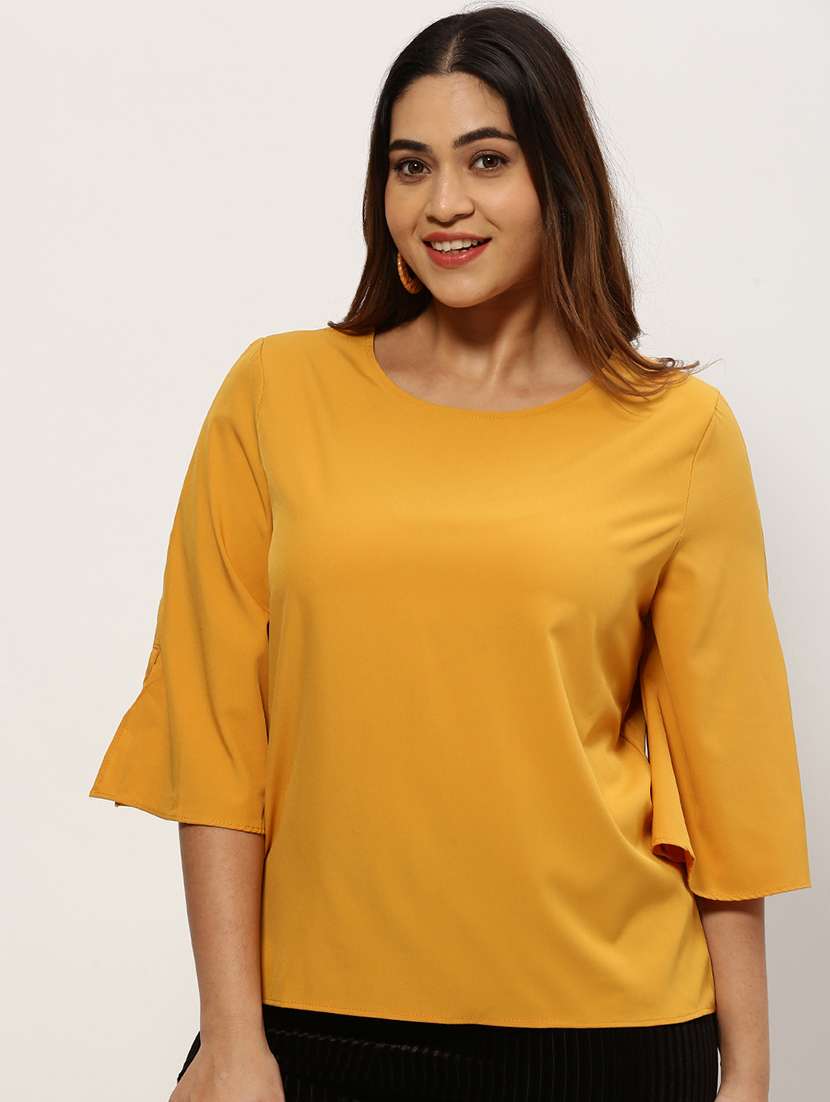 yellow solid crepe regular top