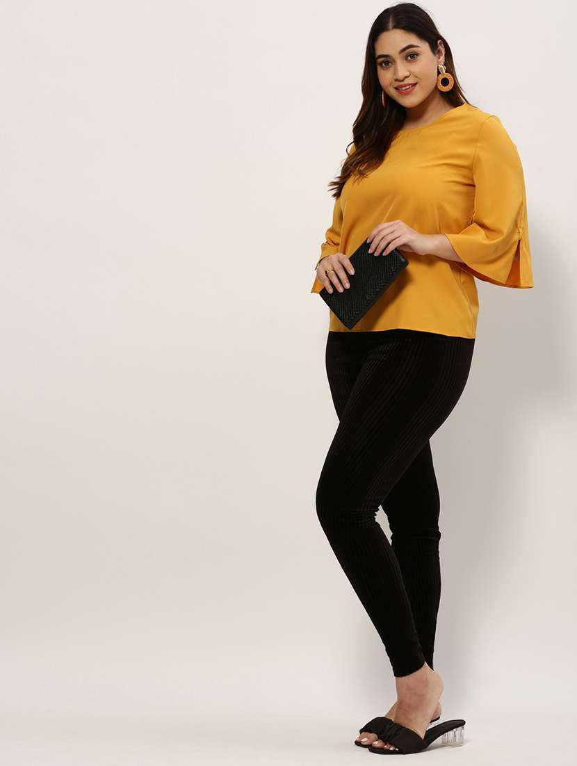 yellow solid crepe regular top - 20325854 -  Standard Image - 3