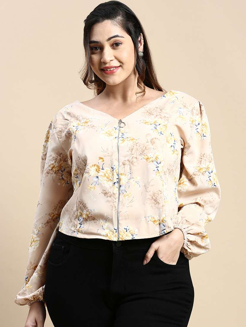beige floral crop top