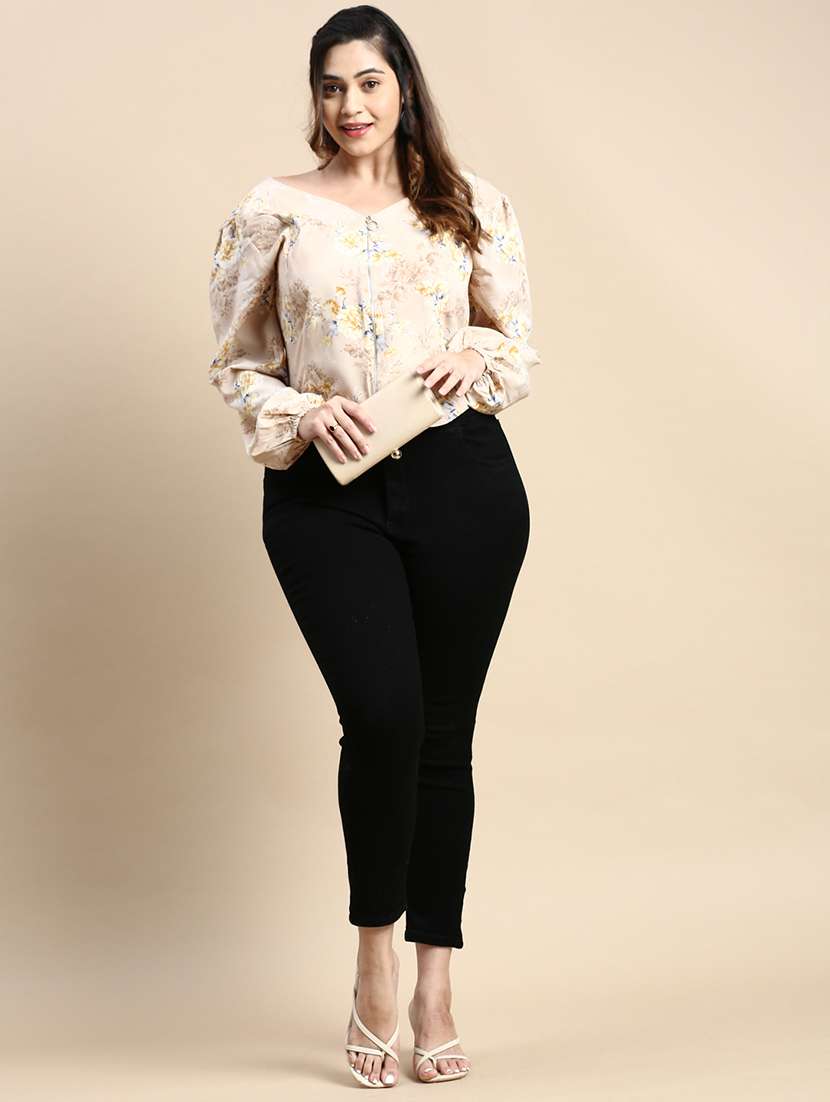 Beige Floral Crop Top - 20325866 -  Standard Image - 3