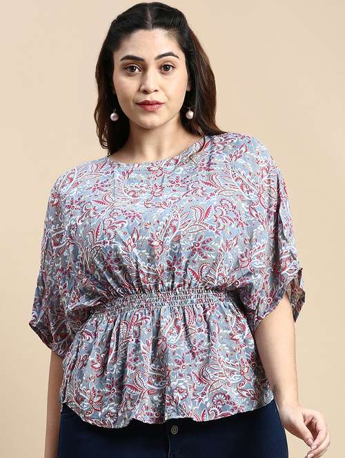 blue floral print plus size top - 20325869 -  Standard Image - 0