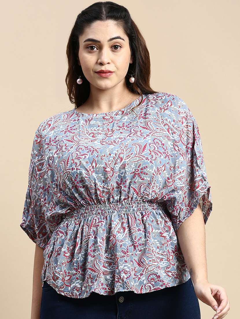 blue floral print plus size top