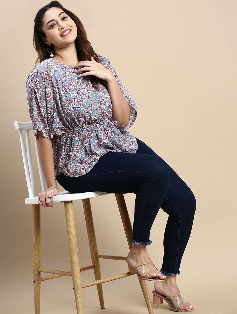 blue floral print plus size top - 20325869 -  Standard Image - 3