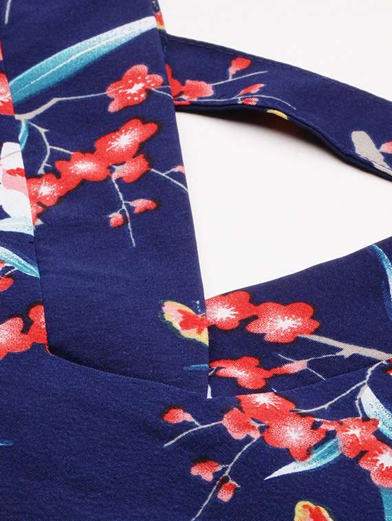 navy blue floral straight top - 20325873 -  Standard Image - 5