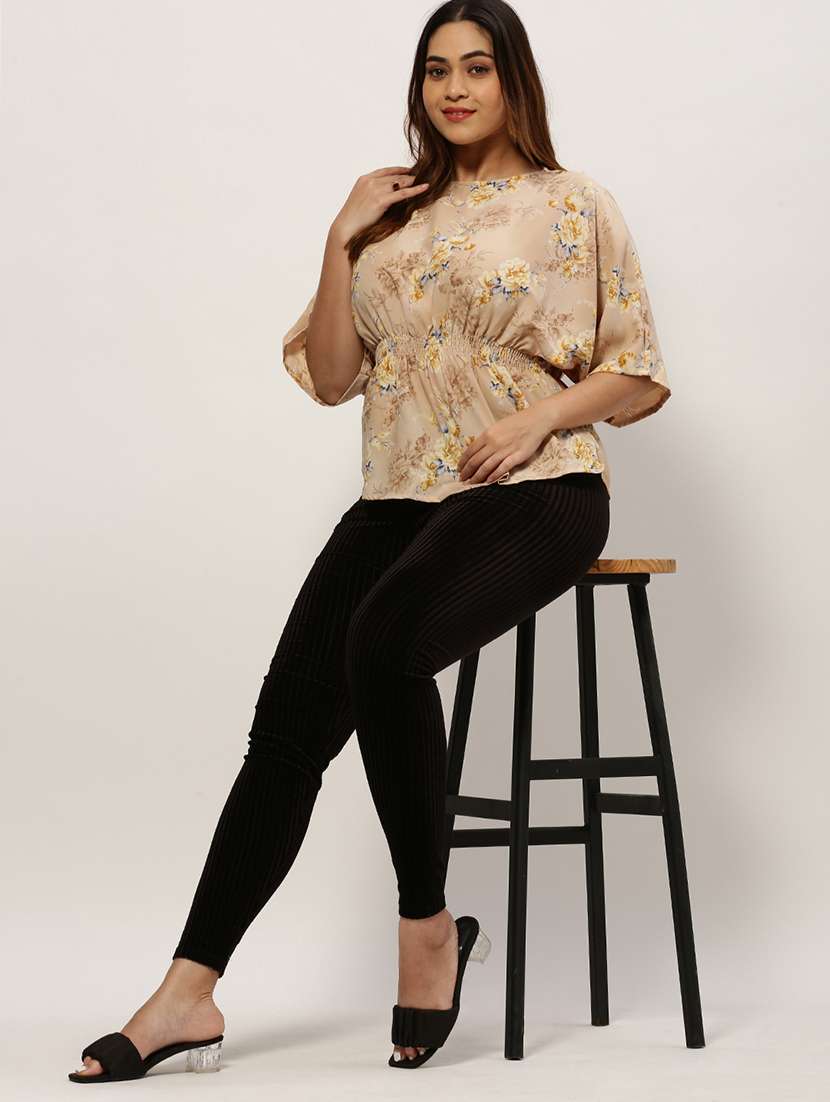 beige floral print plus top - 20325884 -  Standard Image - 3