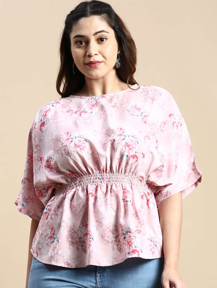 pink floral peplum plus top