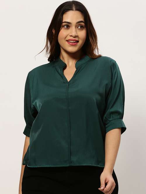 bottle green solid boxy top - 20325895 -  Standard Image - 0