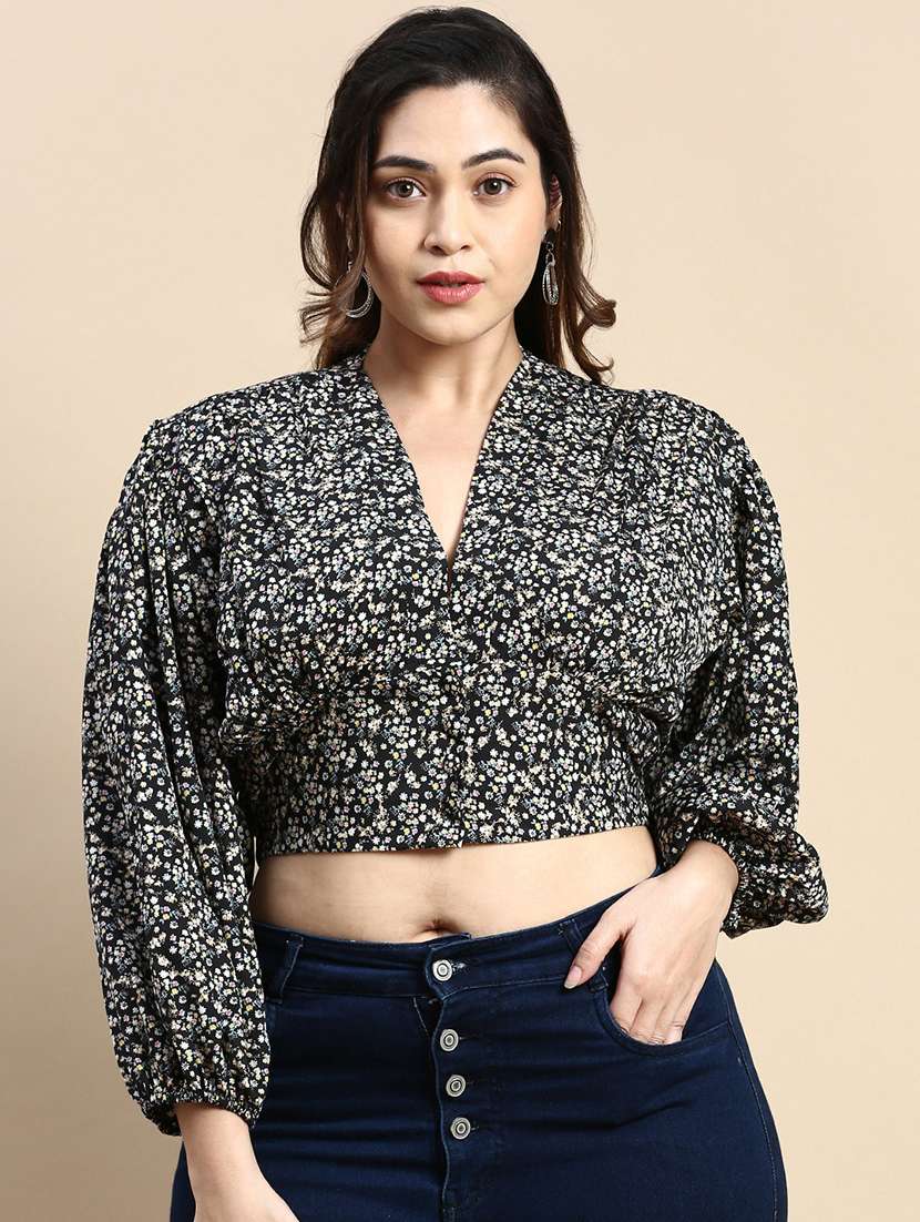black floral plus top