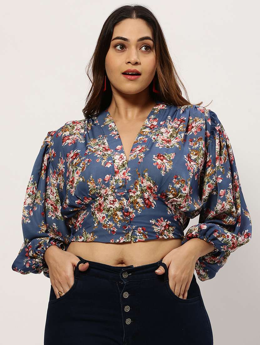 blue floral print plus size top