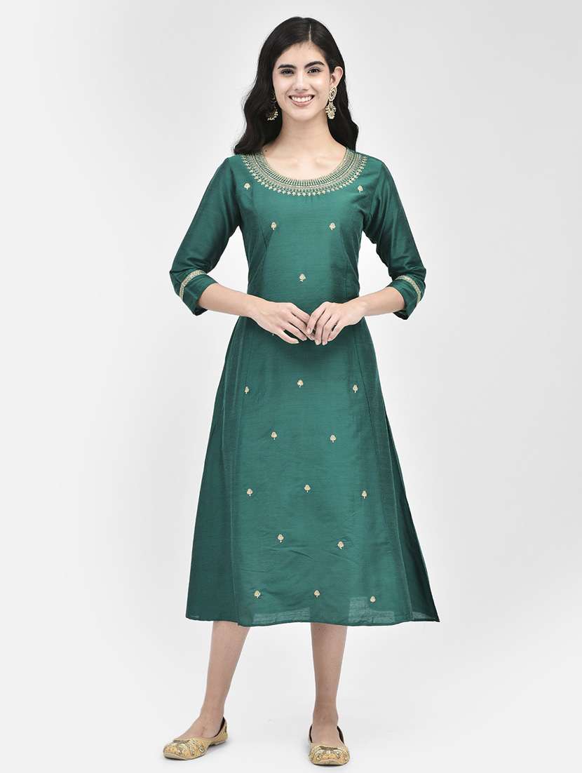 green colored a-line kurta