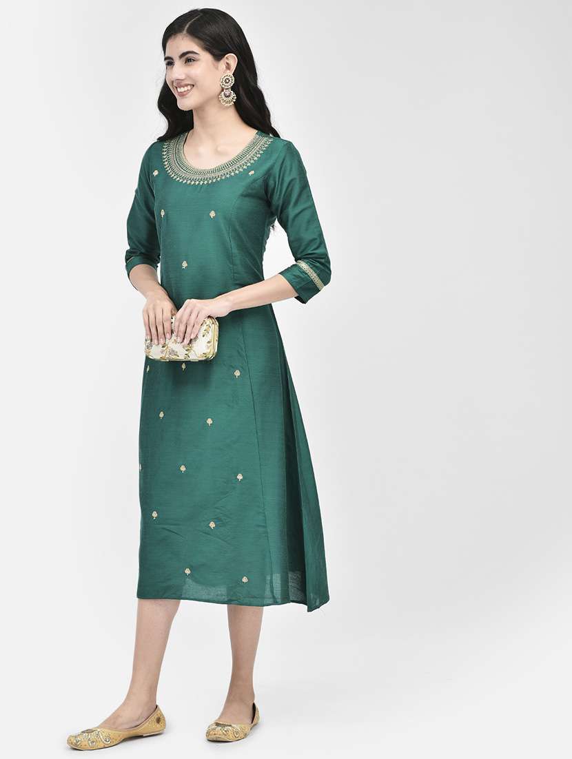 green colored a-line kurta - 20325950 -  Standard Image - 3