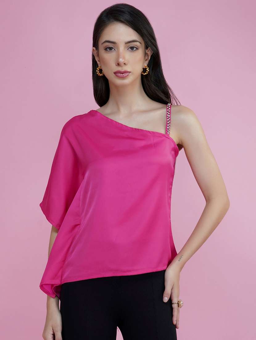 pink solid single shoulder regular top