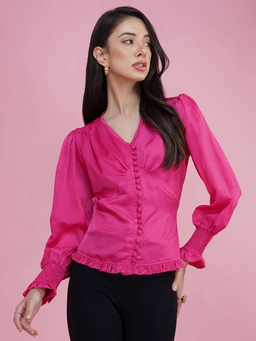 pink solid blouson top - 20327714 -  Zoom Image - 0