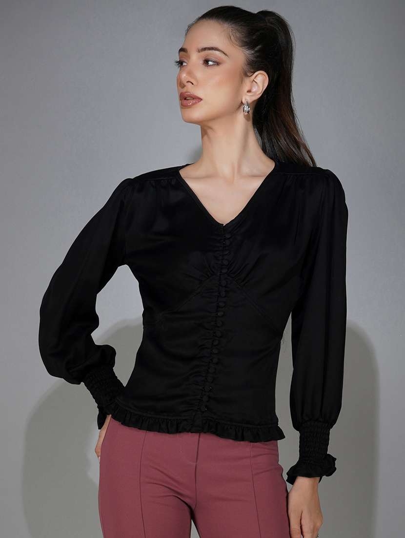 black solid blouson top