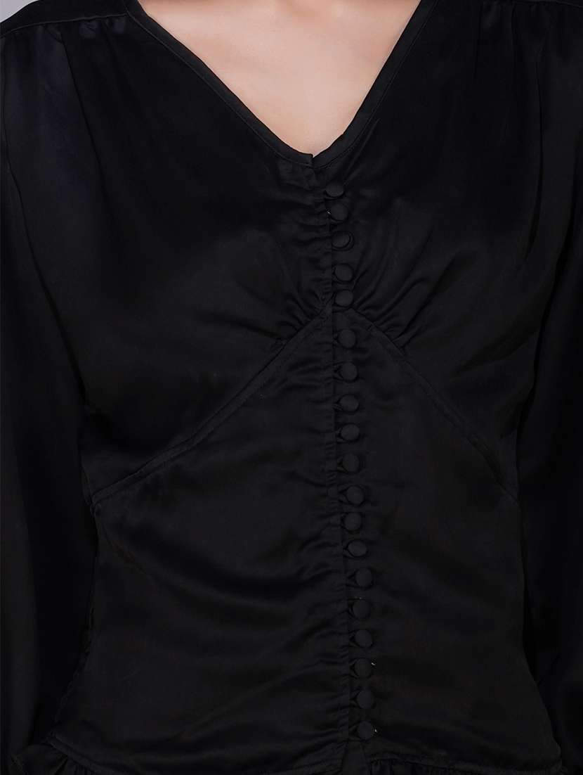 black solid blouson top - 20327715 -  Standard Image - 3