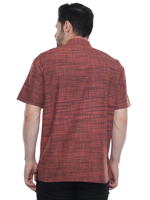 men rust orange self design cotton short kurta - 20329810 - Standard Image - 3