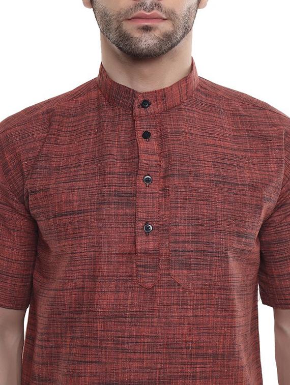 men rust orange self design cotton short kurta - 20329810 - Standard Image - 5