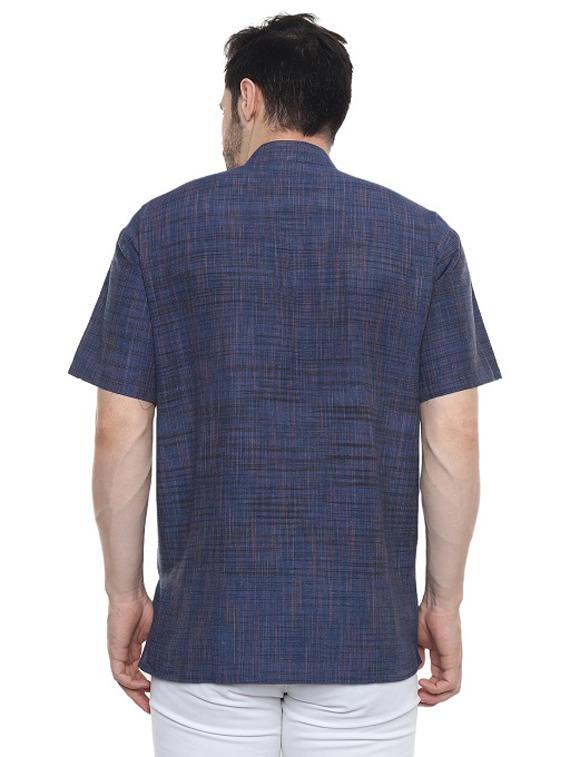 men blue self design cotton short kurtas kurta - 20329811 - Standard Image - 3