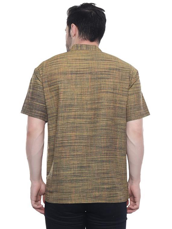 men olive self design cotton short kurta - 20329812 - Standard Image - 3