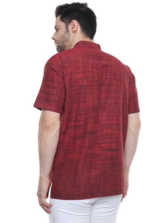 men red self design cotton short kurta - 20329814 - Standard Image - 3