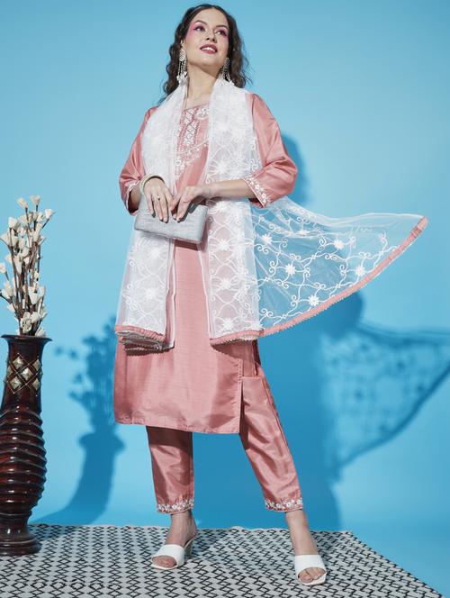 women three quarter sleeve kurta pant with dupatta set - 20329863 -  Standard Image - 0
