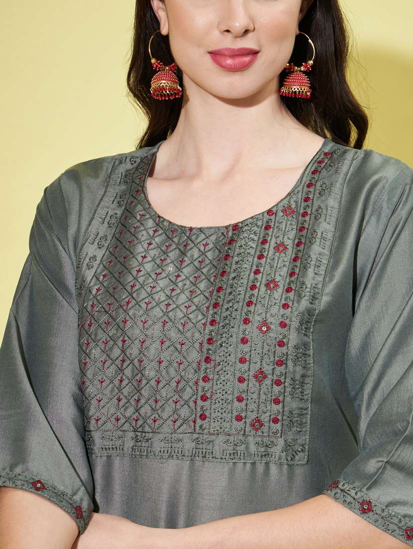 grey colored kurta pant set - 20329880 -  Standard Image - 3