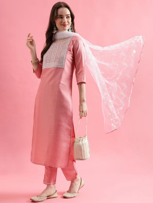 women three quarter sleeve kurta pant with dupatta set - 20329890 -  Standard Image - 0