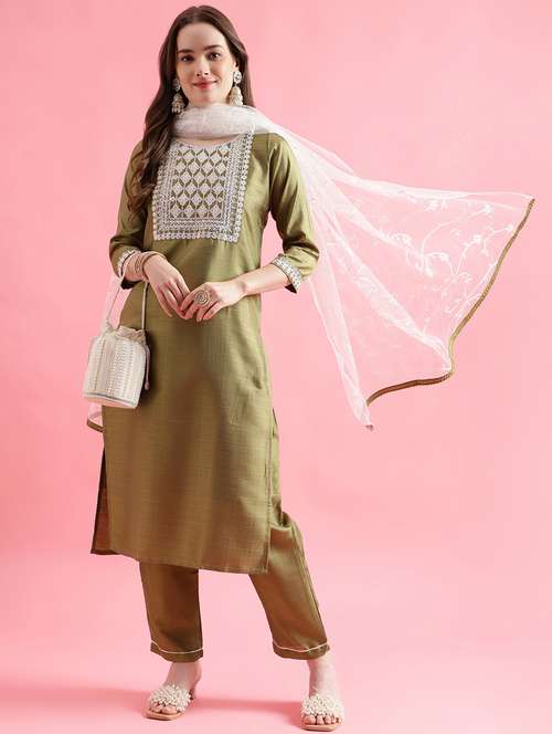 women yoke embroidered suit set - 20329894 -  Standard Image - 0