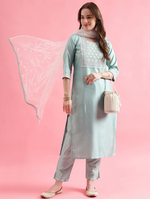 women three quarter sleeve kurta pant with dupatta set - 20329896 - Standard Image - 0
