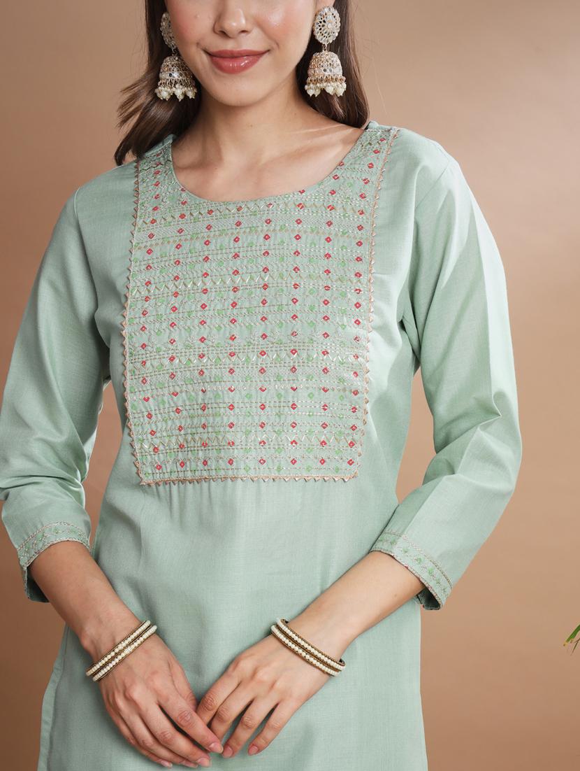 women three quarter sleeve kurta pant with dupatta set - 20329898 - Standard Image - 3