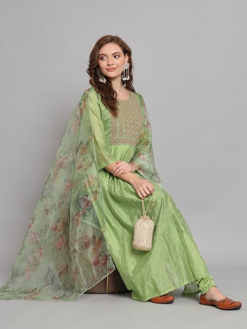 lime colored kurta churidaar set - 20329905 - Standard Image - 0
