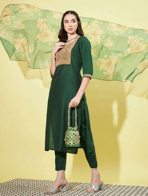 women three quarter sleeve kurta pant with dupatta set - 20329933 - Standard Image - 0
