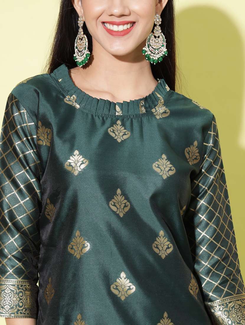 bottle green colored kurta pant set - 20329943 -  Standard Image - 3