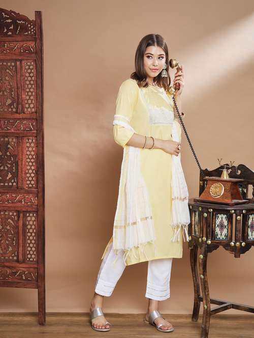 cream colored kurta pant set - 20329964 - Standard Image - 0