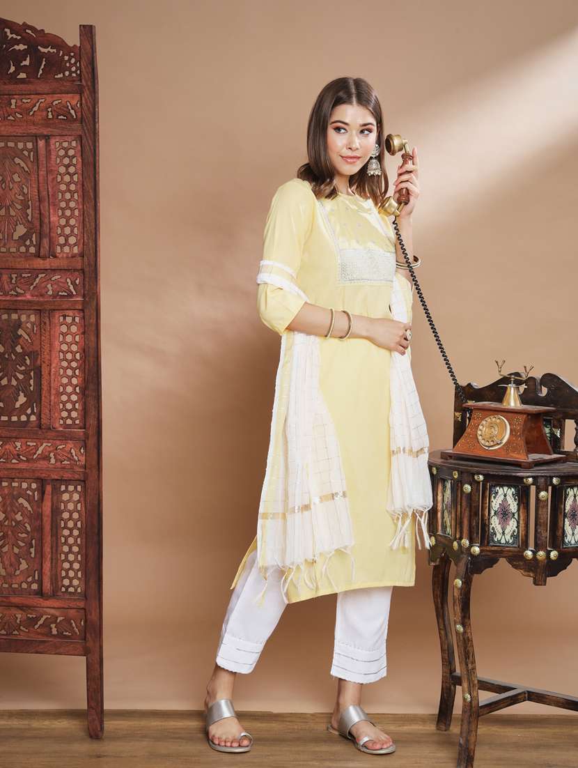 cream colored kurta pant set - 20329964 - Zoom Image - 0