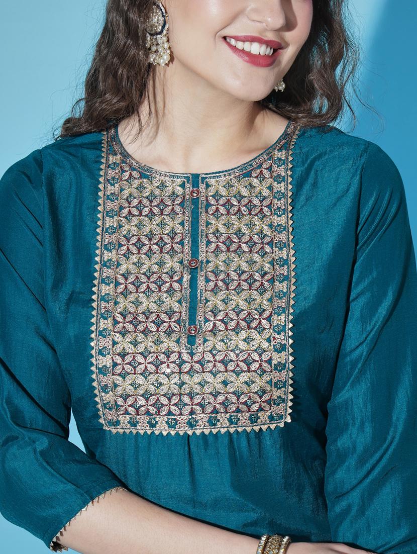 teal colored kurta pant set - 20329978 - Standard Image - 3