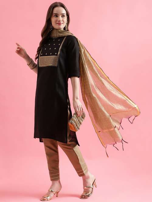 women black kurta pant set with dupatta - 20329986 - Standard Image - 0