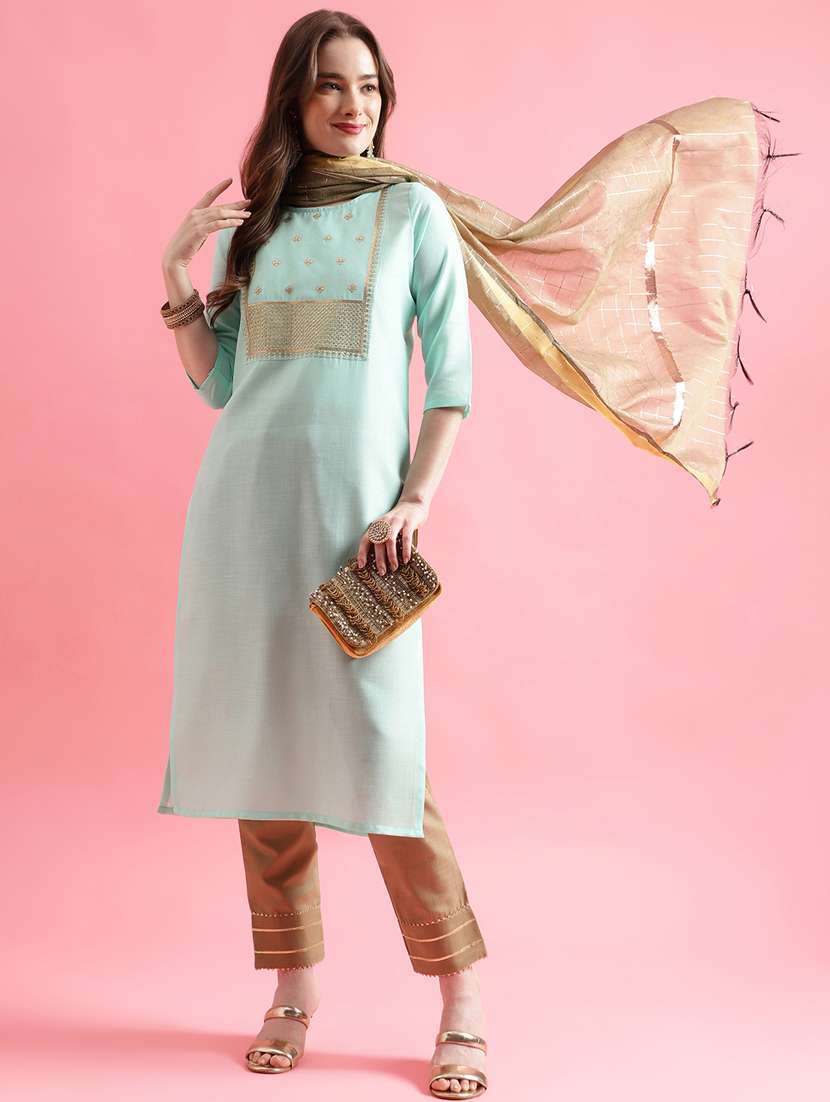 light blue colored kurta pant set - 20329992 - Zoom Image - 0
