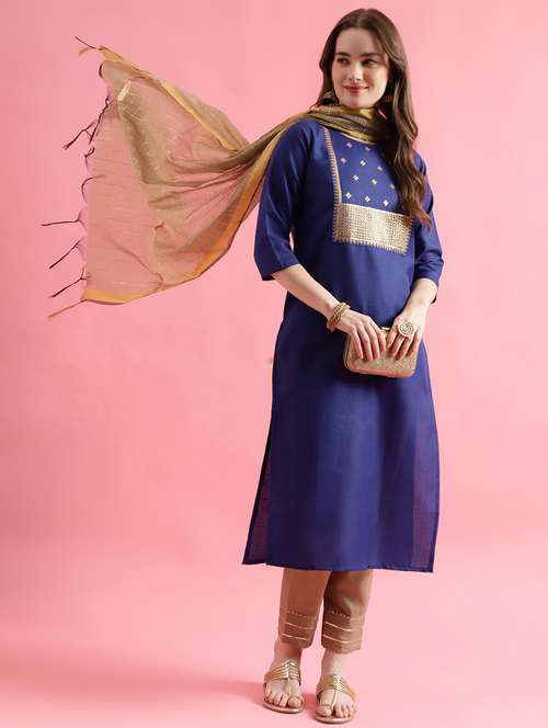 navy blue colored kurta pant set - 20330004 - Standard Image - 0