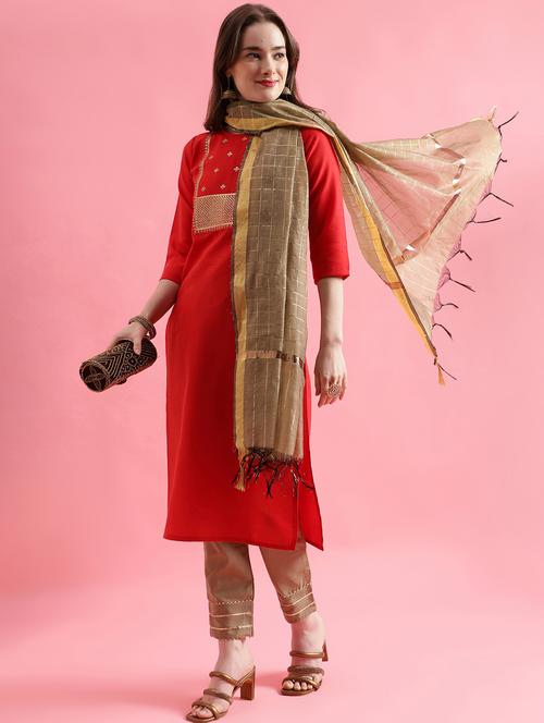 red colored kurta pant set - 20330016 - Standard Image - 0