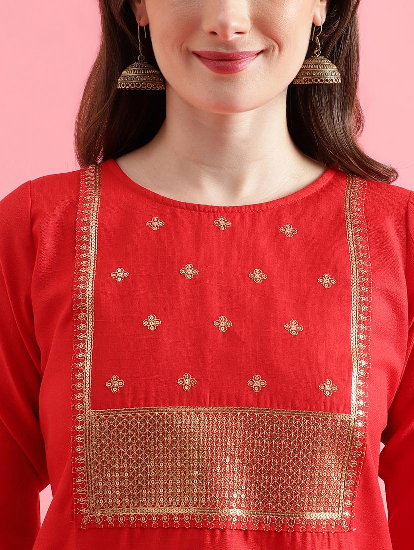 red colored kurta pant set - 20330016 - Standard Image - 3