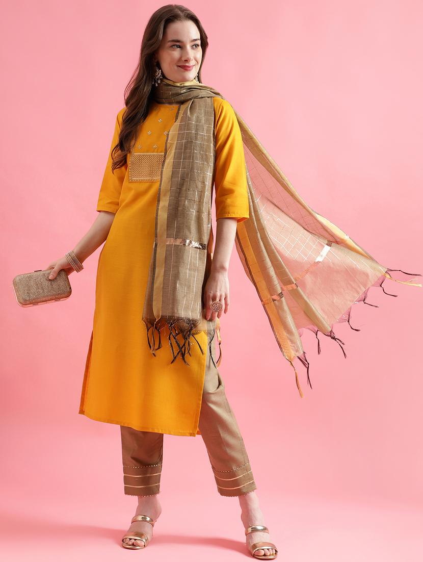 yellow colored kurta pant set - 20330028 - Zoom Image - 0