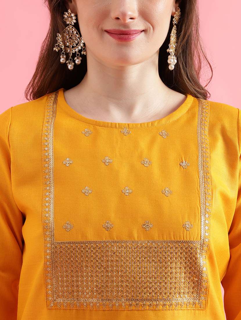 yellow colored kurta pant set - 20330028 - Standard Image - 3